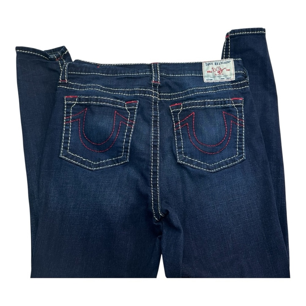 True Religion Halle High Rise Super Skinny Jeans Dark Wash Red Stitching W34 - Picture 7 of 16